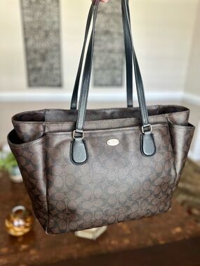 Coach Signature Monogram Compartment Work Travel Tote